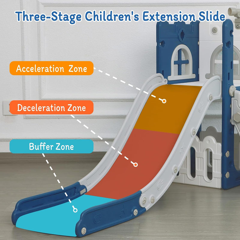 LulliSpace 6 in 1 Toddler Slide,Kids Climber Slider for Indoor Outdoor Playground with Basketball Hoop,Storage and Telescope,L Shaped Slide for Toddler Climber Playset
