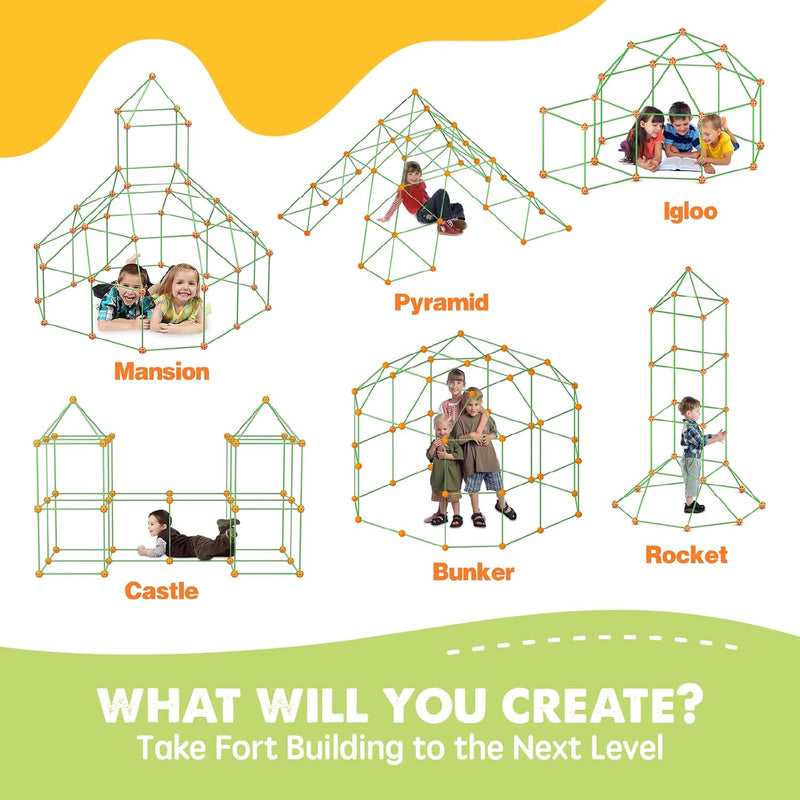 130-Piece Building Kit for Kids Ages 5-12, Indoor and Outdoor Fort Building with Storage Bag and 86 Rods and 44 Balls