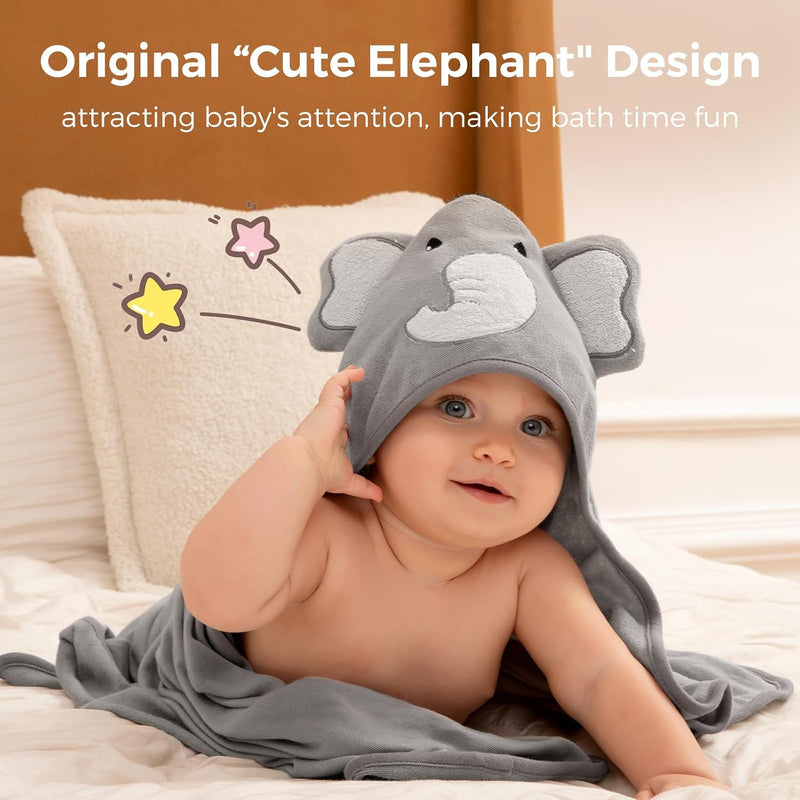 Momcozy Baby Towel, 5pcs Baby Bath Towel Set，Soft&Breathable，Elephant