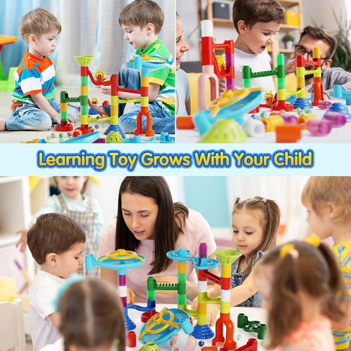 110pcs Marble Maze Kit STEM Learning Toy for Kids, 60 Marbles, Building Blocks, Ages 3-8