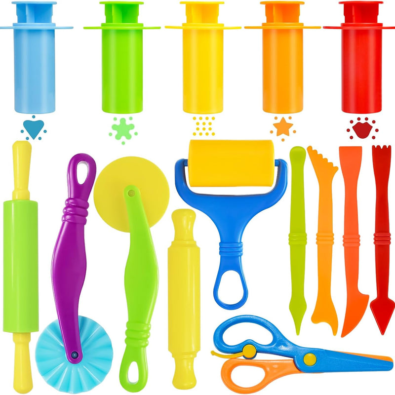 LCY WEDSHI Dough Tool Set for Kids, 9-Piece Plastic Dough Accessories Kit for Ages 4-8, Safety Scissors and Rollers Included