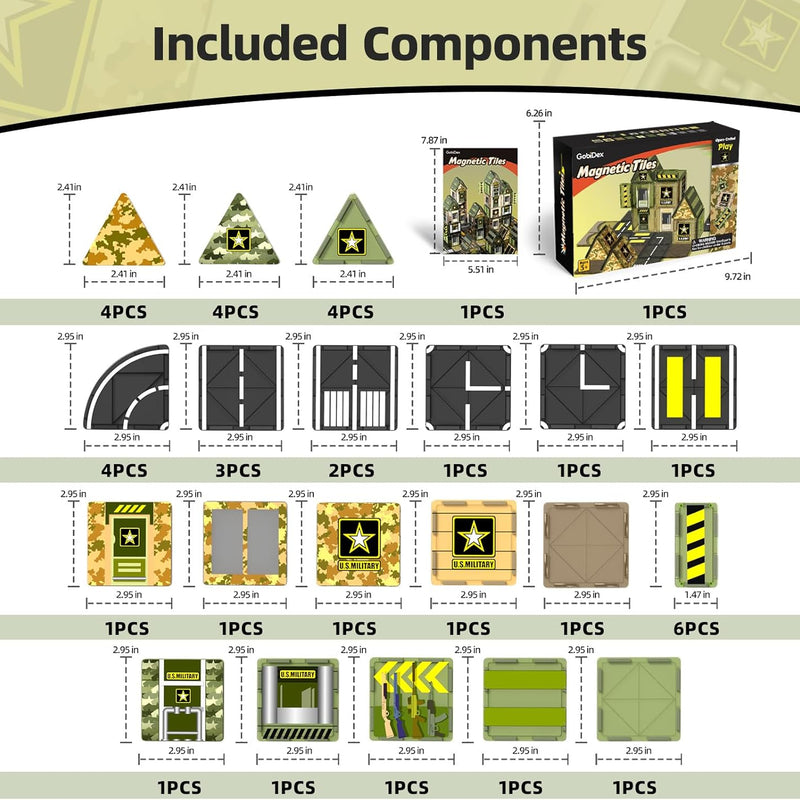 GobiDex Magnetic Tiles Expansion Pack for Kids 3-8, Army Building Blocks with STEM Learning and Sensory Play