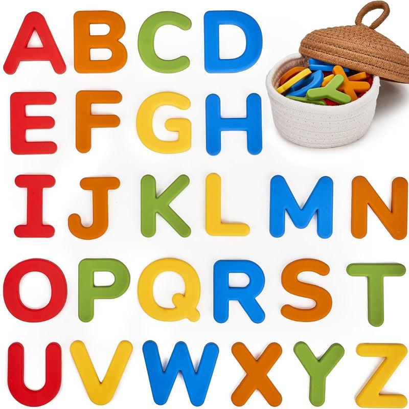 JoyCat Silicone Alphabet Magnetic Letters, 26 uppercase ABC fridge magnets for 3+ preschool learning, muted color set