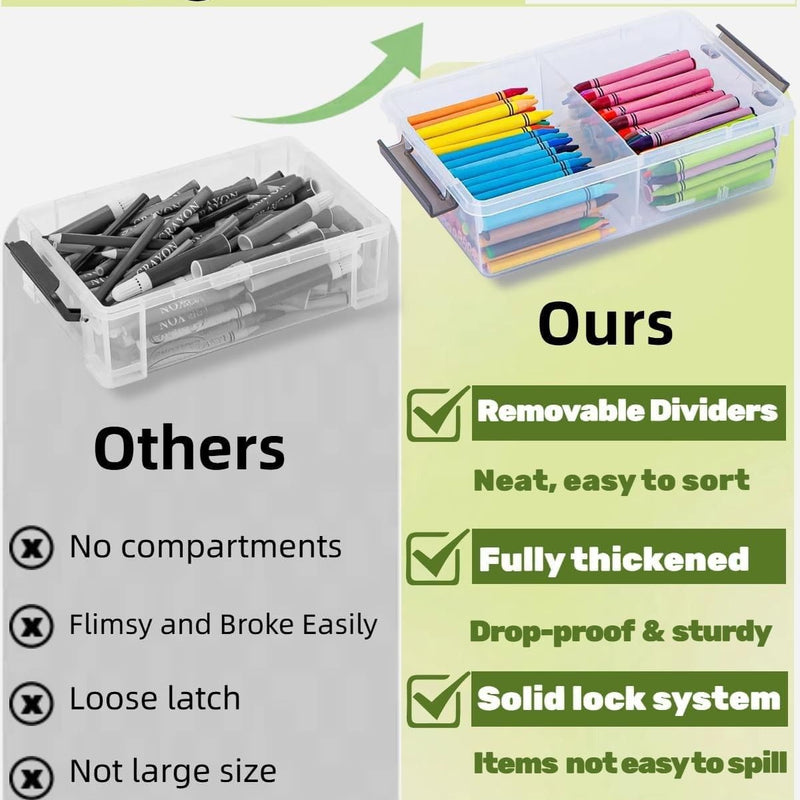 6 Pack Extra Large Pencil Box with Removable Divider, Thickened Pencil Case Bulk, Clear Crayon Marker Organizer Stackable Plastic Small Storage Containers for Pen Craft School Supplies(Grey)