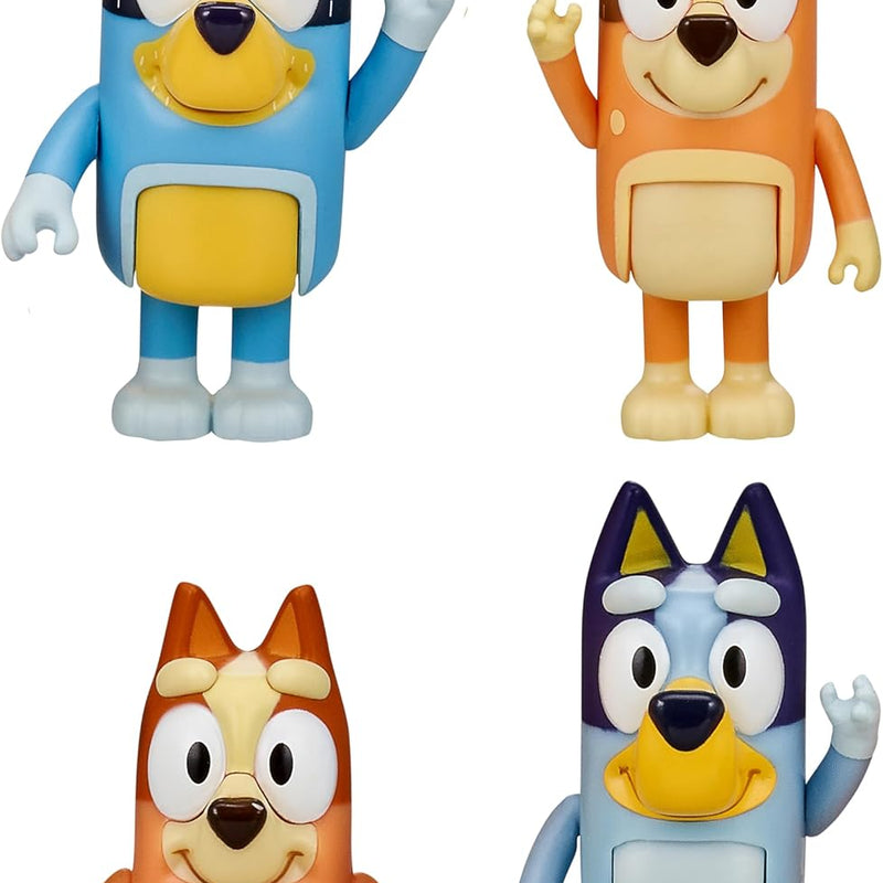 Bluey Family Figure Pack of 4, Robust Poseable Character Toys with Bingo, Chilli, and Bandit Figures, Toddler-Sized Animal Figurines for Kids Ages 3+