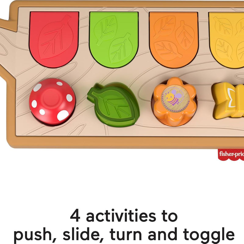 Fisher-Price Infant Activity Toy with 4 wood-accented activities for fine motor skill development