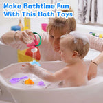 Fajiabao Toddler Bath Toys for Kids Ages 1-3 Stack, Scoop & Pour Set 5 PCS | Drain Quickly Nest for Easy Storage with 3 Animal Stacking Cups, Watering Can & Scoop for Floating Bathub Water Table Play