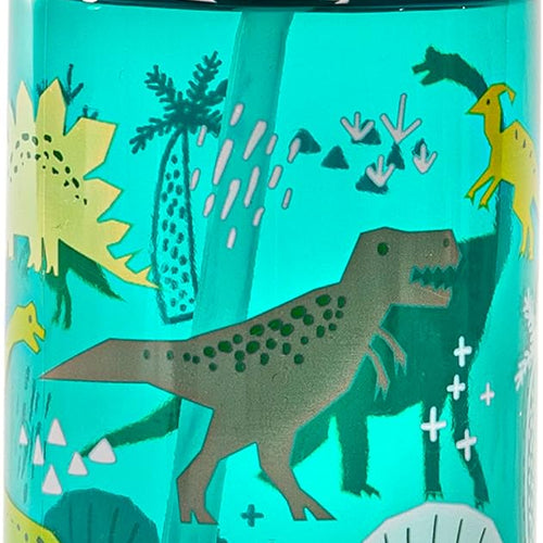 Zak Designs Dinosaur 16oz Leak-Proof Straw Kids Water Bottle, Plastic