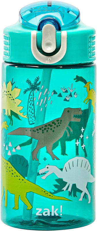 Zak Designs Dinosaur 16oz Leak-Proof Straw Kids Water Bottle, Plastic