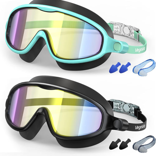 VegoVia 2 Pack Kids Swim Goggles Anti-Fog Wide View | UV Protection Swimming Goggles for kids 6-14 8-12 3-15 Youth Boys Girls Toddler