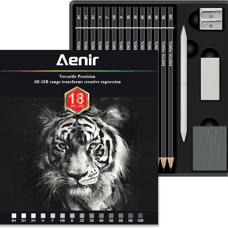Aenir Sketch Pencils for Drawing, Set of 12 Drawing Pencils for Sketching Medium (6B - 4H), Artist Graphite Pencils, Sketch Set for Artists for Sketching Supplies, Art Supplies.