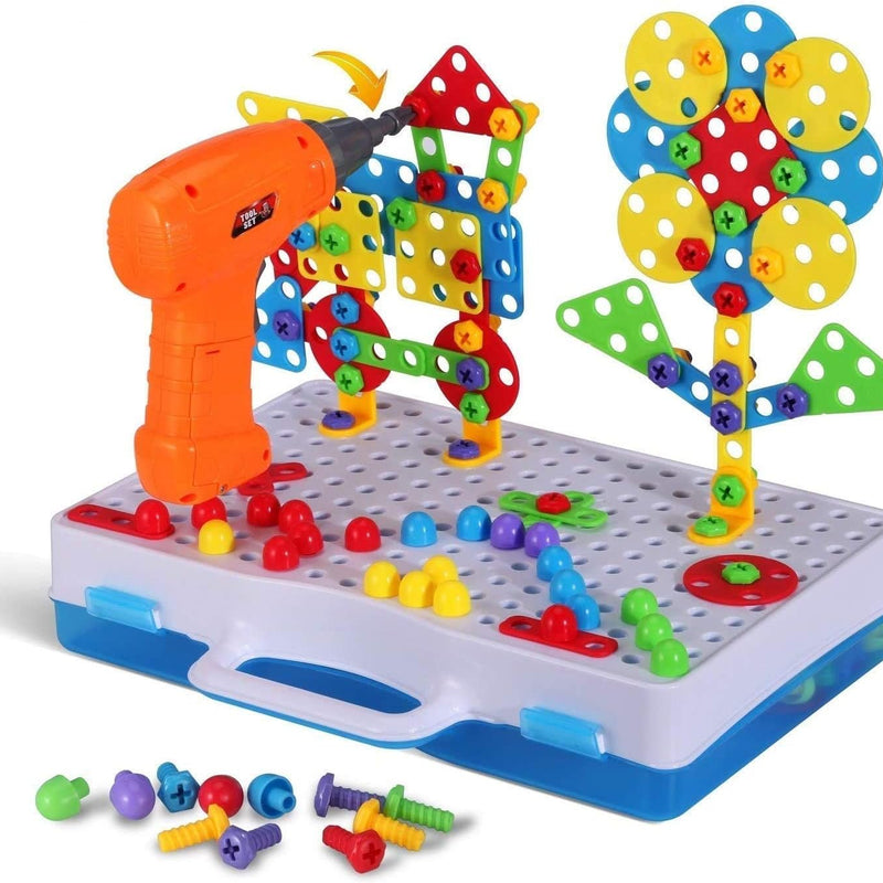 Educational Toys Building Blocks, 244 Pieces Electric Screwdriver DIY Building Toys for Boys and Girls, Educational Construction Building kit for Kids Ages 4 5 6 7 8 9 10 Year Old