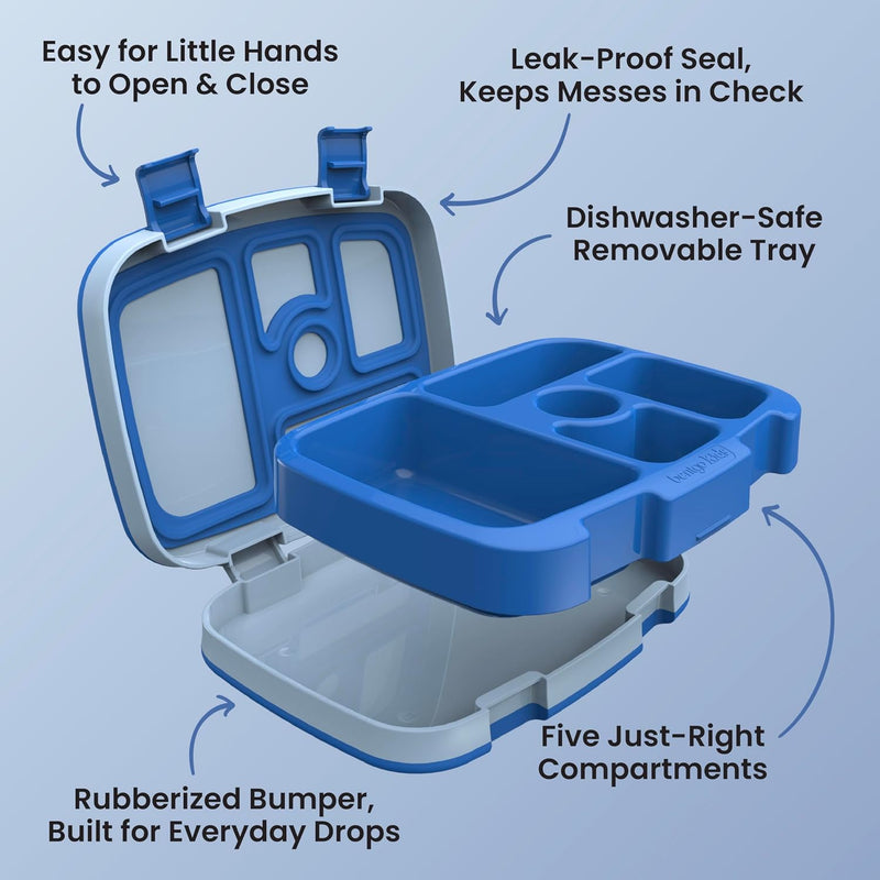 Bentgo Kids Bento-Style 5-Compartment Leak-Proof Lunch Box - Just-Right Portions for Ages 3 to 7, Durable, Drop-Proof, Dishwasher Safe, PFAS & BPA-Free & Made with Food-Safe Materials (Blue)