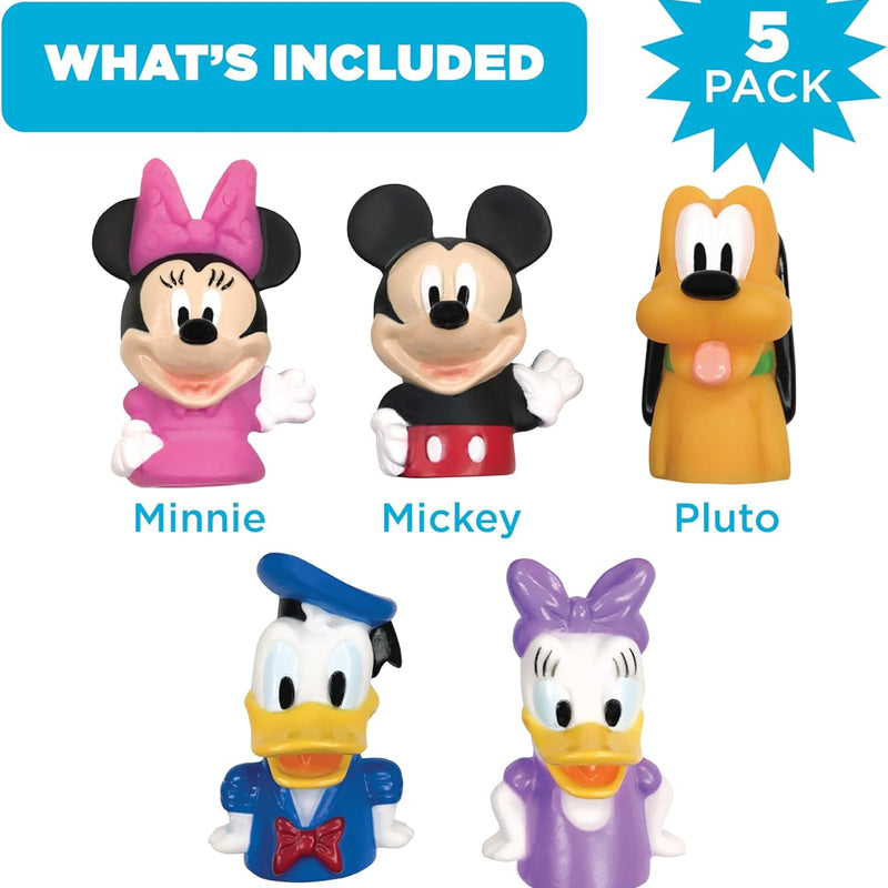 Disney Mickey Mouse & Friends 5-Piece Finger Puppet Set for Kids | Collectible Mini Characters for Imaginative Play, Educational Learning, Party Favors, and Bath Time Fun.
