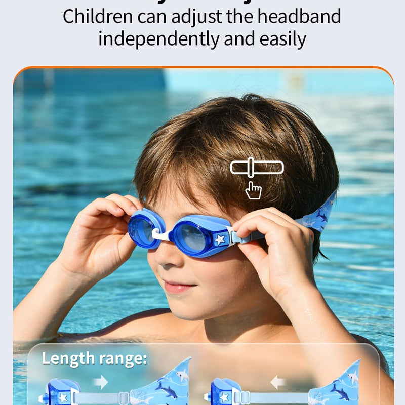 Pixel Panda Kids Swim Goggles with Fabric Strap for 3-12, No Hair Pulling | Kids swimming goggles with soft cloth strap for toddler/boys/girls/children, anti-fog anti-UV, no leak, no raccoon eyes