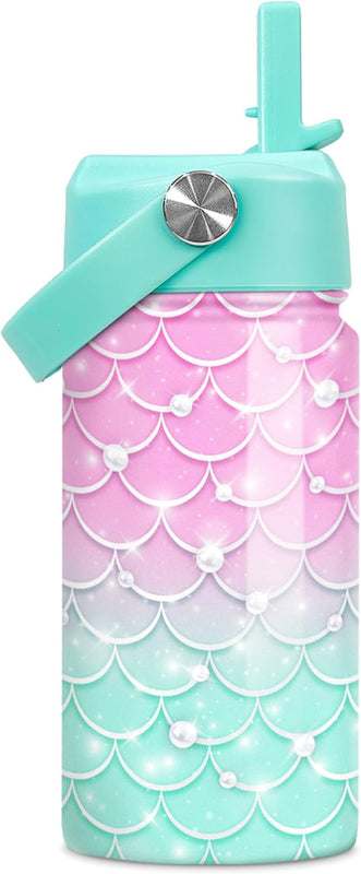 Bow Kids Water Bottle With Straw Lid 12oz Insulated Stainless Steel, Travel Tumbler, Pink Bow Gifts For Girls, Birthday, Christmas, Back To School