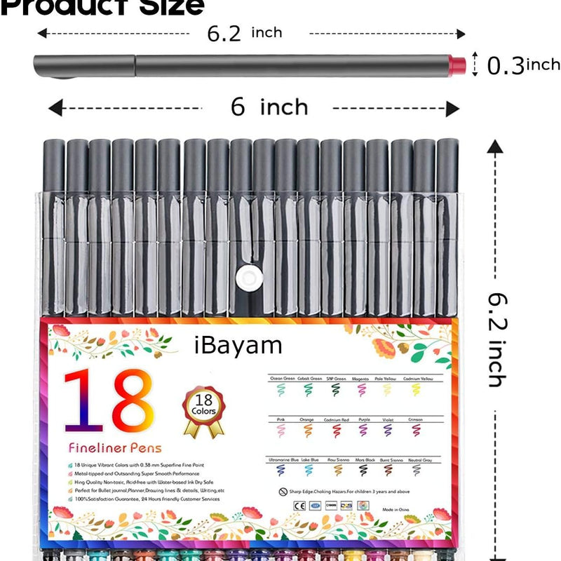 iBayam Journal Planner Fineliner Pens Fine Point 0.38mm, Cute School office | 18 Vibrant Colors, Smooth Writing, Art Markers for Bullet Journaling Note-taking Scrapbooking Calendar, Drawing Sketching Pen