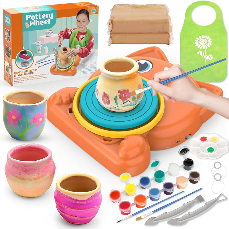 Aujazyble Pottery Wheel for Kids - Complete Pottery Painting Crafts Kit Toy | Arts and Crafts for Kids Ages 8-12 with 3 Pack Clay Art Supplies Toys for Girls Boy Birthday Gift for 6 7 8 9 10 11 12+