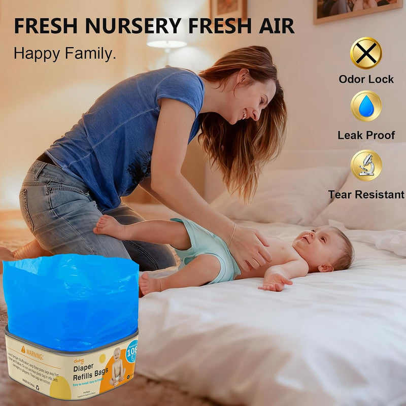 Jumbo Square Diaper Bags Fits Diaper Genie Classic,Compact,Select | Diaper Pail Refill Bags Holds up to 1080 Newborn-Sized Diapers, Odor Control & Durable Disposal Refill, Plant Scented 2 Pack