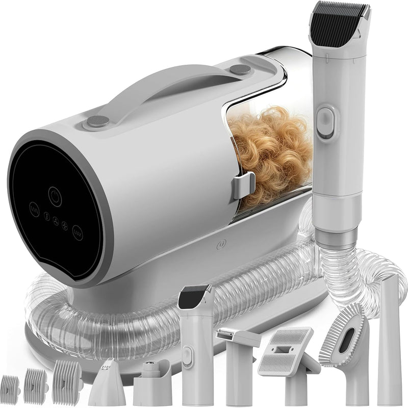 Dog Grooming Vacuum Kit, 12000Pa Pet Hair Vacuum with Clipper | 2L Dust Cup, Low Noise, 5-in-1 Grooming Kit with Clipper & Cleaning Brush for Home Shedding and Trimming, PG100