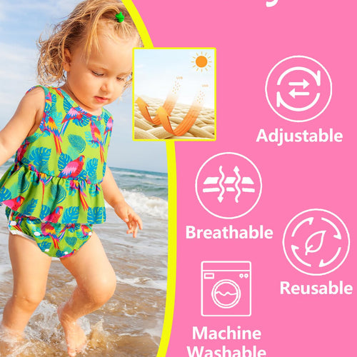 Babygoal Reusable Baby Girl Swim Diapers 3 Pack - Adjustable Washable for 0-8 Months Infants - Ideal for Swimming Lessons - Flower Design