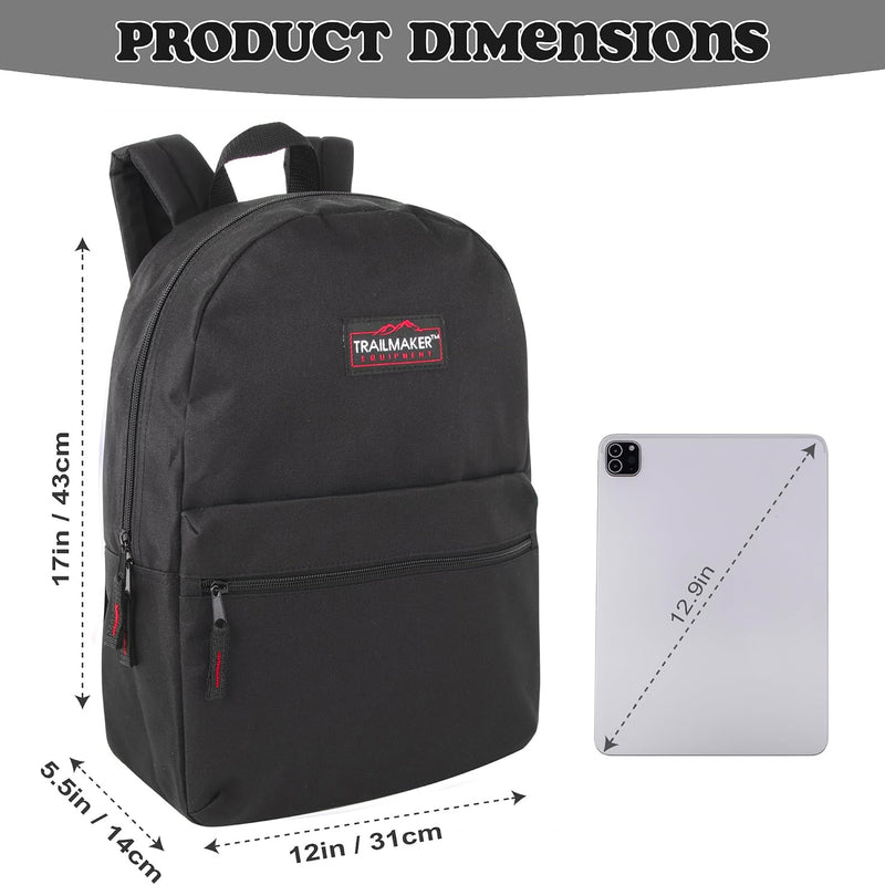 Trail maker Classic 17 inch Backpacks with Adjustable Padded Straps | School Backpacks for Girls, Boys (Black)