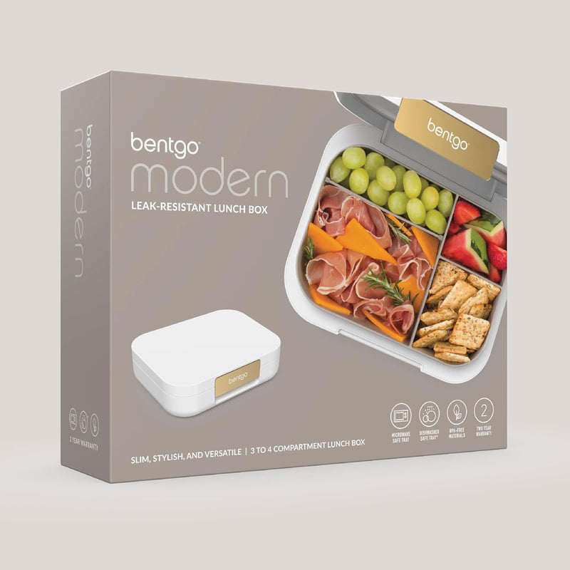 Bentgo® Modern - Leak-Resistant Bento Lunch Box For Adults, Teens, & Larger Appetites; Reusable BPA-Free Meal Prep Container with 3 or 4 Compartments, Dishwasher/Microwave Safe; 5 Cups (White)
