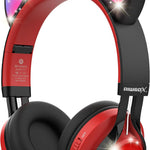 Riwbox CT-7 Cat Ear Kids Bluetooth Headphones, LED Light Up Bluetooth Wireless Over Ear Headphones with Microphone and Volume Control for Travel/School/Smartphones/Laptop/PC/TV (Pink&Green)