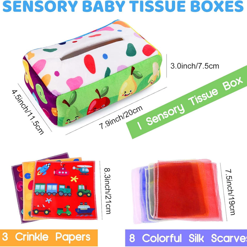 yogingo tissue box toy montessori for babies 6-12 months soft stuffed high contrast crinkle sensory toys