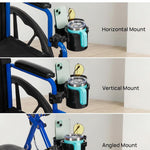 JOYTUTUS Wheelchair Cup Holder, 2-in-1 Walker Cup Holder with 6.4'' Large Storage Box, Drink Holder for Bottle with Handle, Fit for Wheelchair, Walker, Rollator, Stroller, Camper, Golf cart (Large)