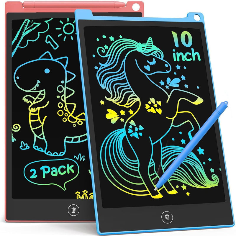 TECJOE 10 Inch 2 Pack LCD Writing Tablet, Colorful Doodle Board Drawing Tablet for Kids, No Mess Toddler Travel Learning Toys, Christmas Birthday Gifts for 3 4 5 6 7 8 Year Old Boys Girls Preschooler