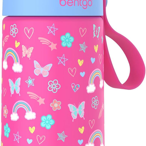Bentgo Kids Stainless Steel Water Bottle, Leak-Proof, 14 oz, Bite & Sip | Vacuum Insulated, 18/8 Stainless Steel, 12-Hour Cold, Dishwasher Safe, BPA-Free (Rainbows & Butterflies)