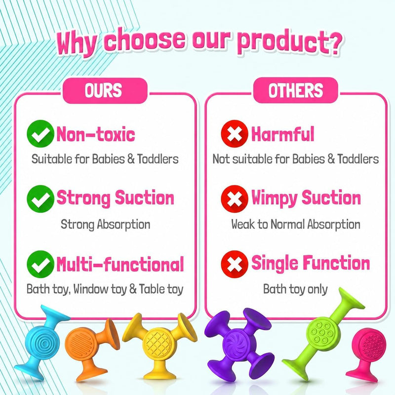 Toddlers Suction Cup Bath Toys: 12 Pcs Sensory Suction Bath Toys for Toddler, Kids Suction Fidget Toys Suction Cup Toys for Windows Travel