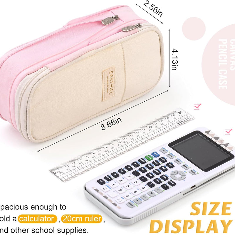EASTHILL Big Capacity Pencil Pen Case Office College School Large Storage High Capacity Bag Pouch Holder Box Organizer Blue (Pink)
