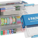 BiuLeon 4 Pack Extra Large Pencil Box, Plastic Pencil Case Organizer, Clear Crayon Box Marker Organizer, Stackable Craft Organizers and Storage for Pen, Craft, Art Supply(Grey)