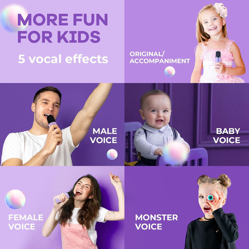 YLL Portable Karaoke Machine with 2 Wireless Mics, Kids Singing Toy for 3-10+ Years