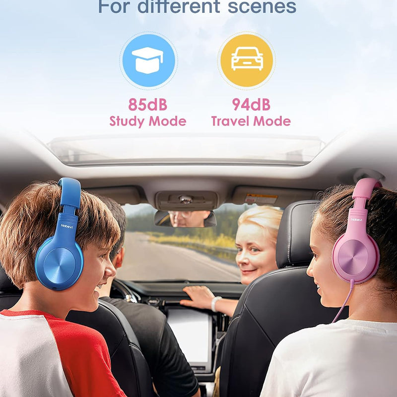 Nabevi Kids Headphones with Cord, Over-Ear Headphones for Kids with Microphone, 85/94dB Volume Limit, Headset for Kid Boys Girls with Shareport, Wired Toddler Headphone for School/Tablet/iPad/Travel