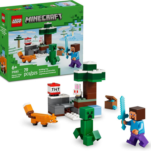 LEGO Minecraft Steve's Taiga Adventure building toy for kids aged 6+, 2 minifigures & 2 animals, gift idea for birthdays