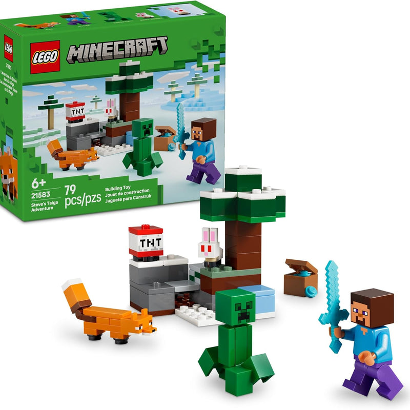 LEGO Minecraft Steve's Taiga Adventure building toy for kids aged 6+, 2 minifigures & 2 animals, gift idea for birthdays