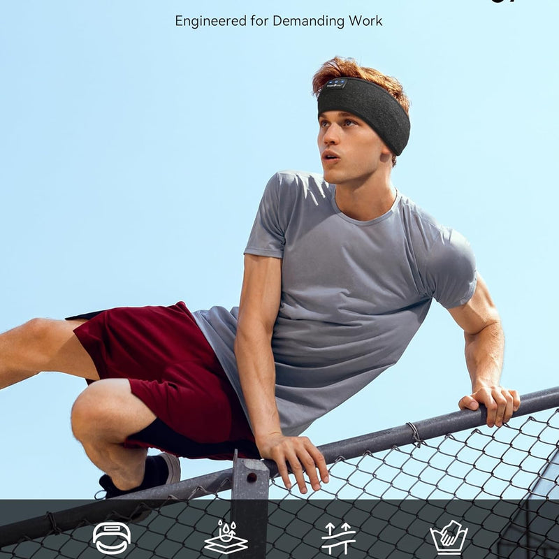 MUSICOZY Bluetooth 5.4 Sleep Headphones Headband Sports Wireless Audio | Earbuds 2 in 1 Design with Breathable Stretch Fabric, HD Stereo Sound Speakers for Workout Yoga Running, Nighttime Sleep Use