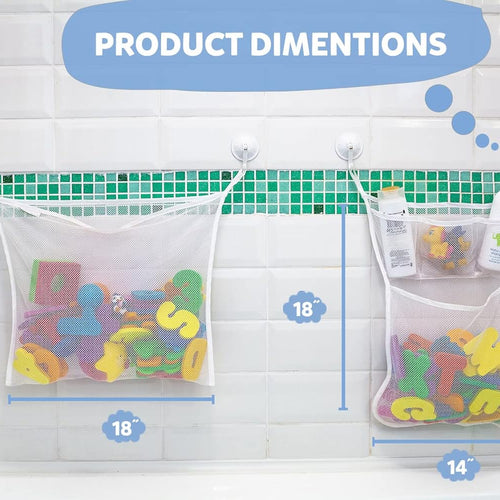 2 x Mesh Bath Toy Organizer + 8 Ultra Strong Hooks - Perfect Bathtub Toy Holder & Bathroom or Shower Caddy for Kids & Toddlers