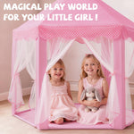 Sumbababy Princess Castle Tent for Girls Fairy Play Tents for Kids Hexagon Playhouse with Fairy Star Lights Toys for Children or Toddlers Indoor or Outdoor Games (Pink)