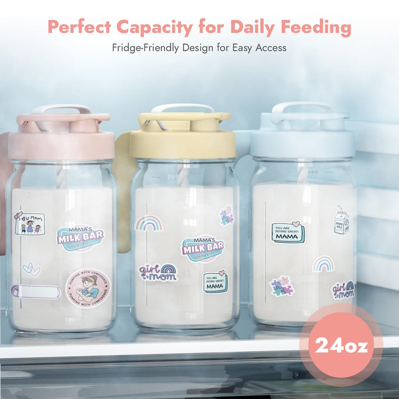 Papablic Breast Milk Pitcher, Formula & Baby Feeding Container, Pink | Glass | BPA-Free | Leakproof | Safe & Durable | Wide Mouth | Easy to Clean & Dishwasher Safe | No Bubbles & No Clumps