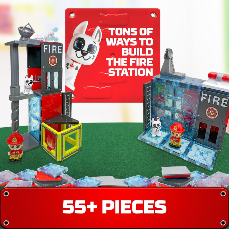 Tile Town Fire Station Magnetic Tiles Set, 66 Piece Kids Magnet Toy, Innovative Action Play Magnetic Tile Building Set Ages 3-6, Amazon Exclusive
