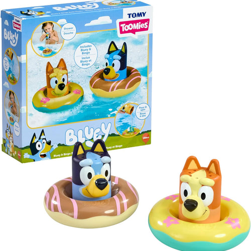 TOMY Toomies Splash & Float Bingo and Bluey Water Toys - 2-in-1 Toddler Bath & Pool Play Set with Pour Cups & Water Wheels