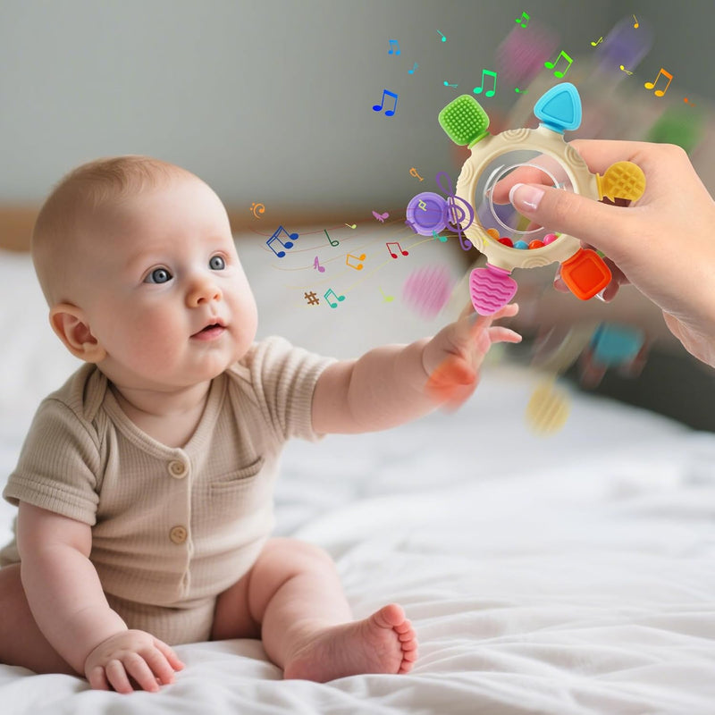 Silicone Baby Teether Rings for 0-6 and 6-12 Months Newborn Infant Relief Chew Soothing Sore Gums BPA Free