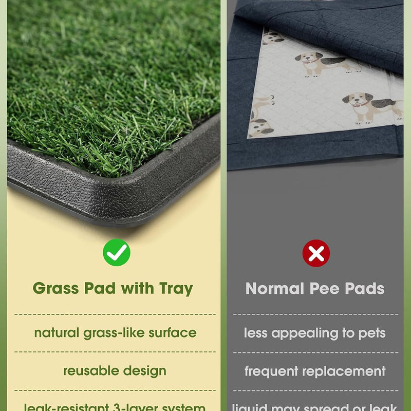 Powools Grass Pad for Dogs Potty - 3-Layer Reusable Dog Grass Pad with Tray, Washable Artificial Grasses Dog Potty Tray with Drainage Holes, Indoor & Outdoor Grass Pee Pad for Dogs, 30" x 20"