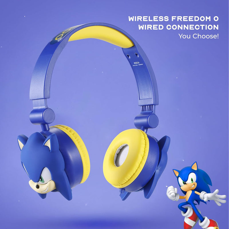 Sonic The Hedgehog kids' wireless Bluetooth headphones with safe volume, adjustable headband, and rechargeable battery