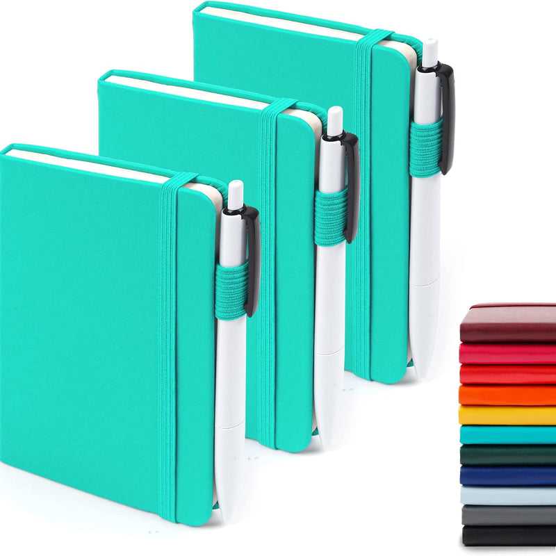 feela 3 Pack Pocket Small Notebook Journals, Mini Cute Hardcover College Ruled Notepad Women Office Supplies, with 3 Black Pens, 3.5”x 5.5”, A6, Pastel Colors, Light Blue, Light Purple, Light Green