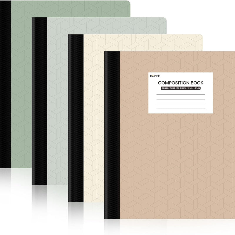 SUNEE Composition Notebooks - College Ruled Paper, 4 Pack Composition Book, 9 3/4" x 7 1/2", 80 Sheets/160 Pages, Assorted Colors, School, College & Office Supplies